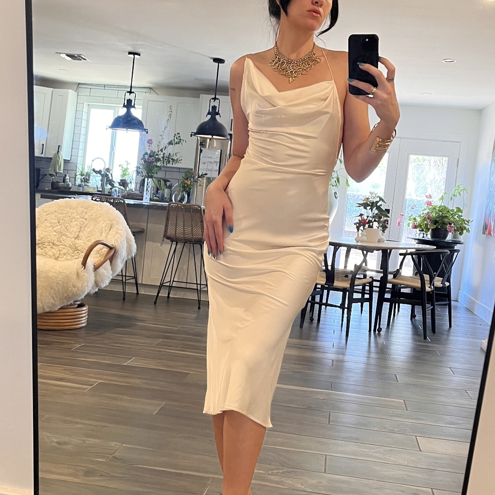 12th Tribe Satin Elegant Cream Dress
